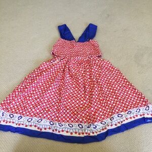 Red and Blue Polka Dot Mini Dress with Shirred Bodice